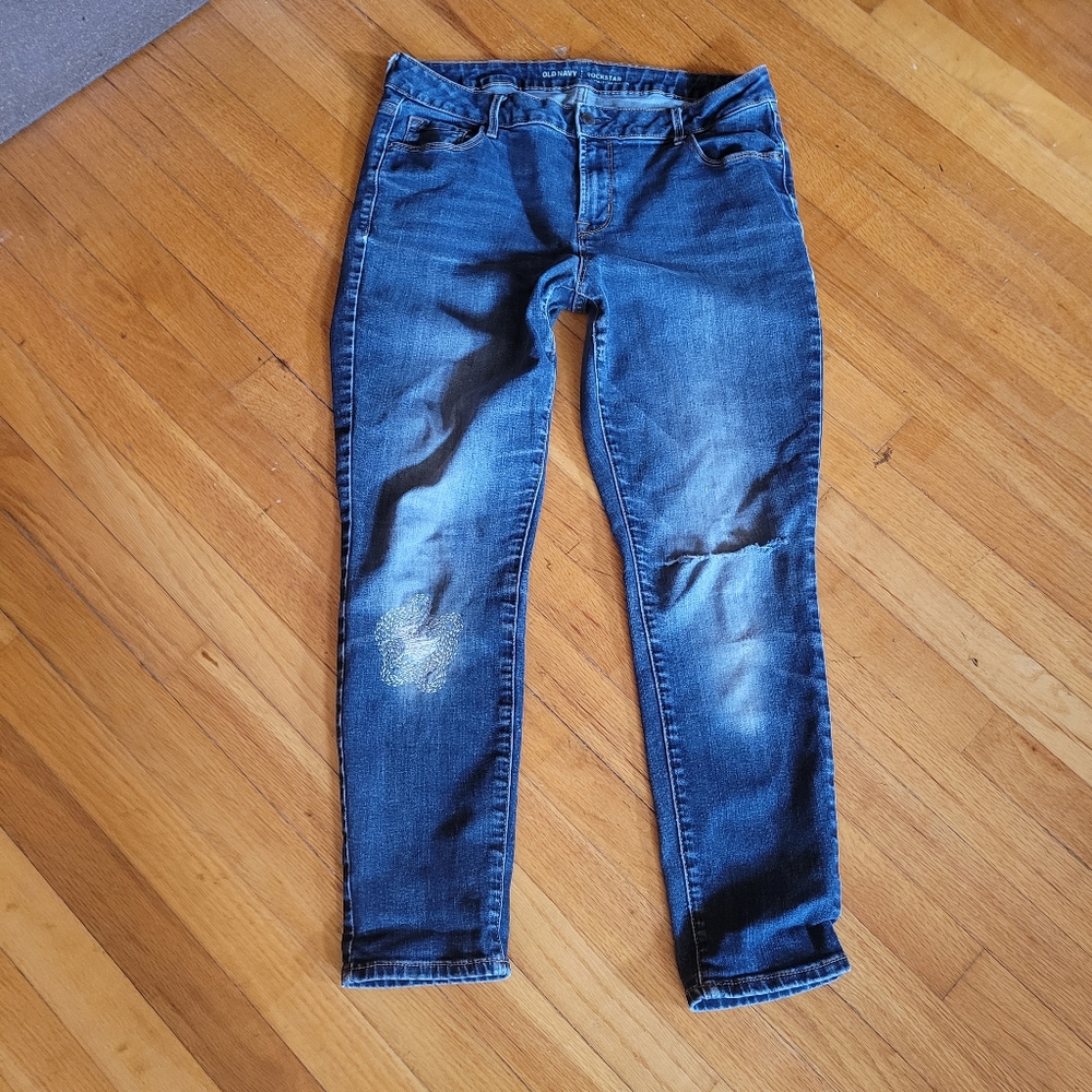 Rock Star Distressed high-rise jeans, size 14 short